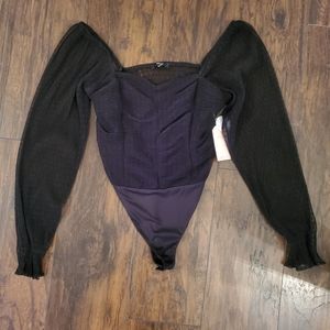 BLASHE Black Ruched Peasant Bodysuit NWT